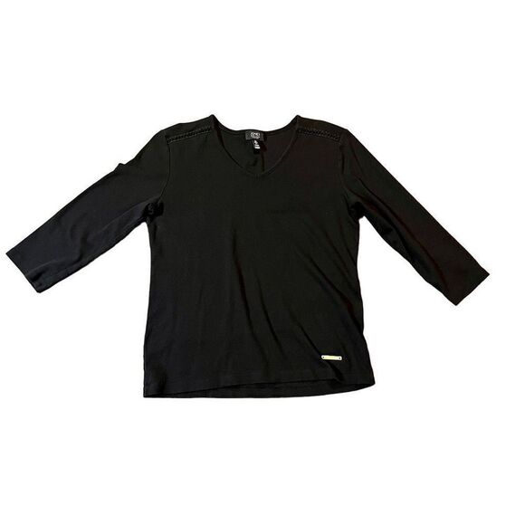 Jones New York 3/4 Sleeves Embellishment At Shoulder Black Shirt - Picture 1 of 13